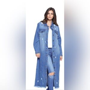 Blue Age button front denim duster, sz Large